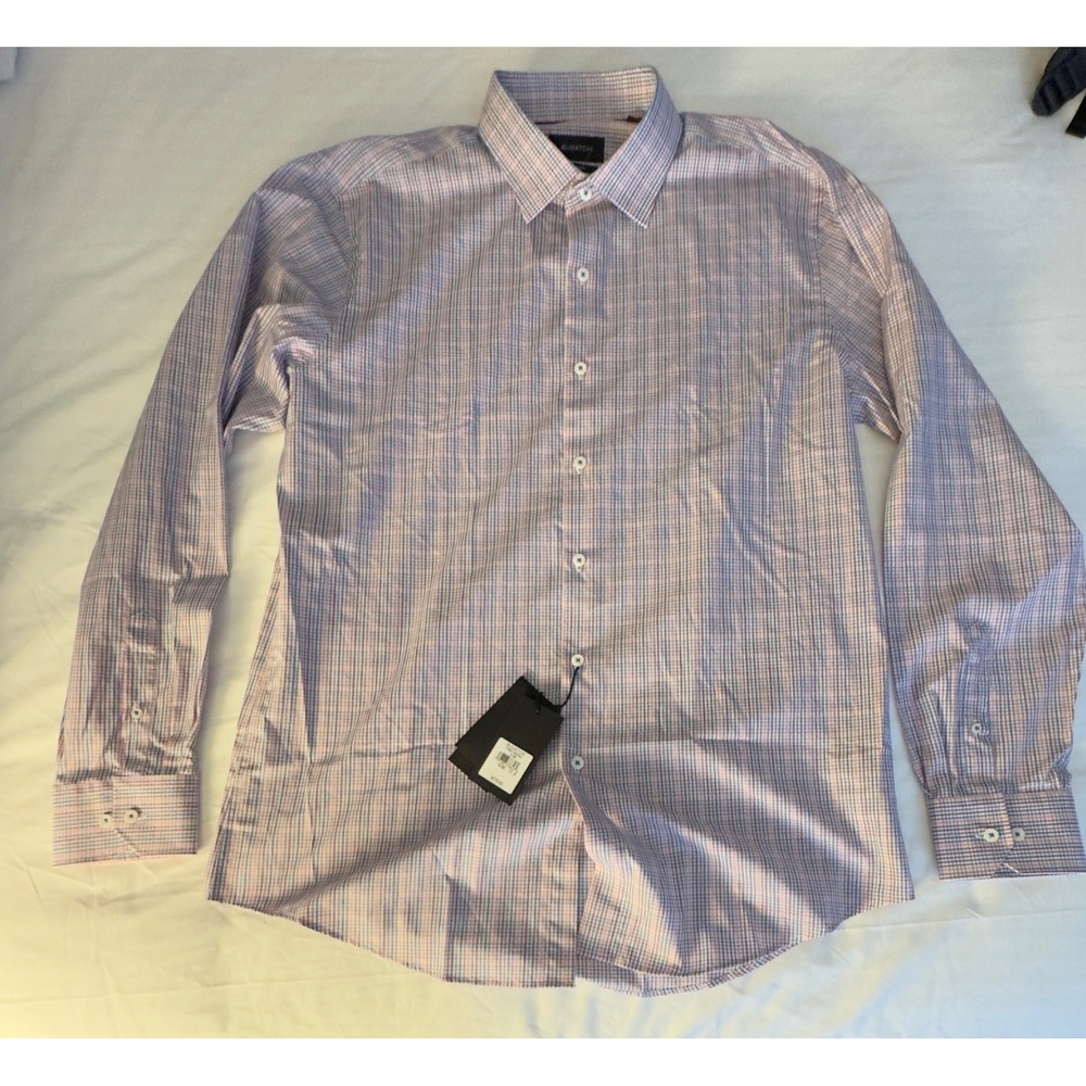 BUGATCHI Men's Long Sleeve Dress Shirt Plaid Checkered 17.5 36/37 NEW $179 MSRP